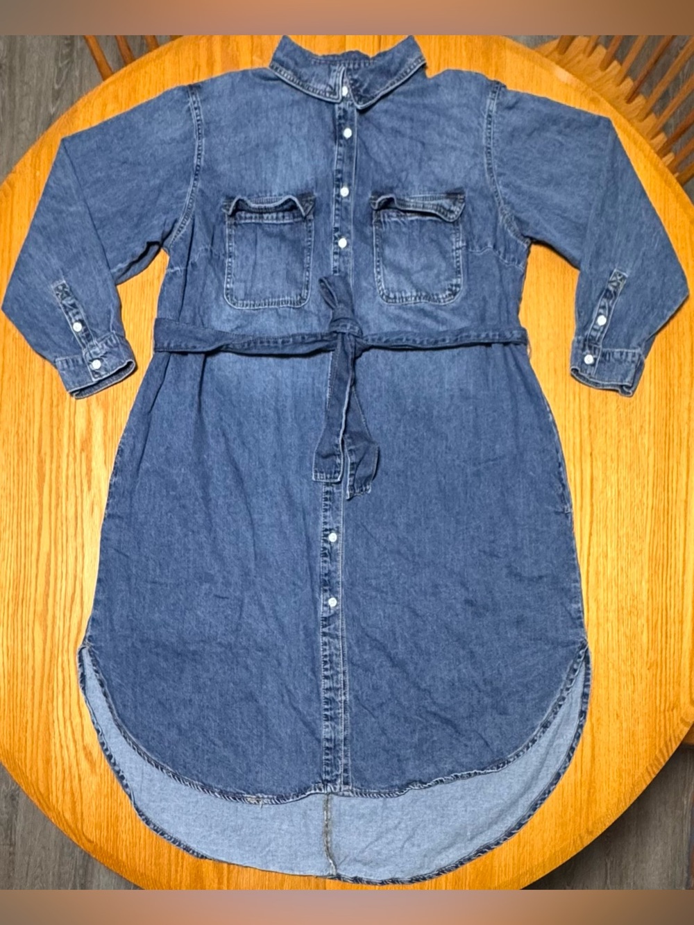 Ava & Viv Dark Blue Denim Midi Shirt Dress with Tie Belt